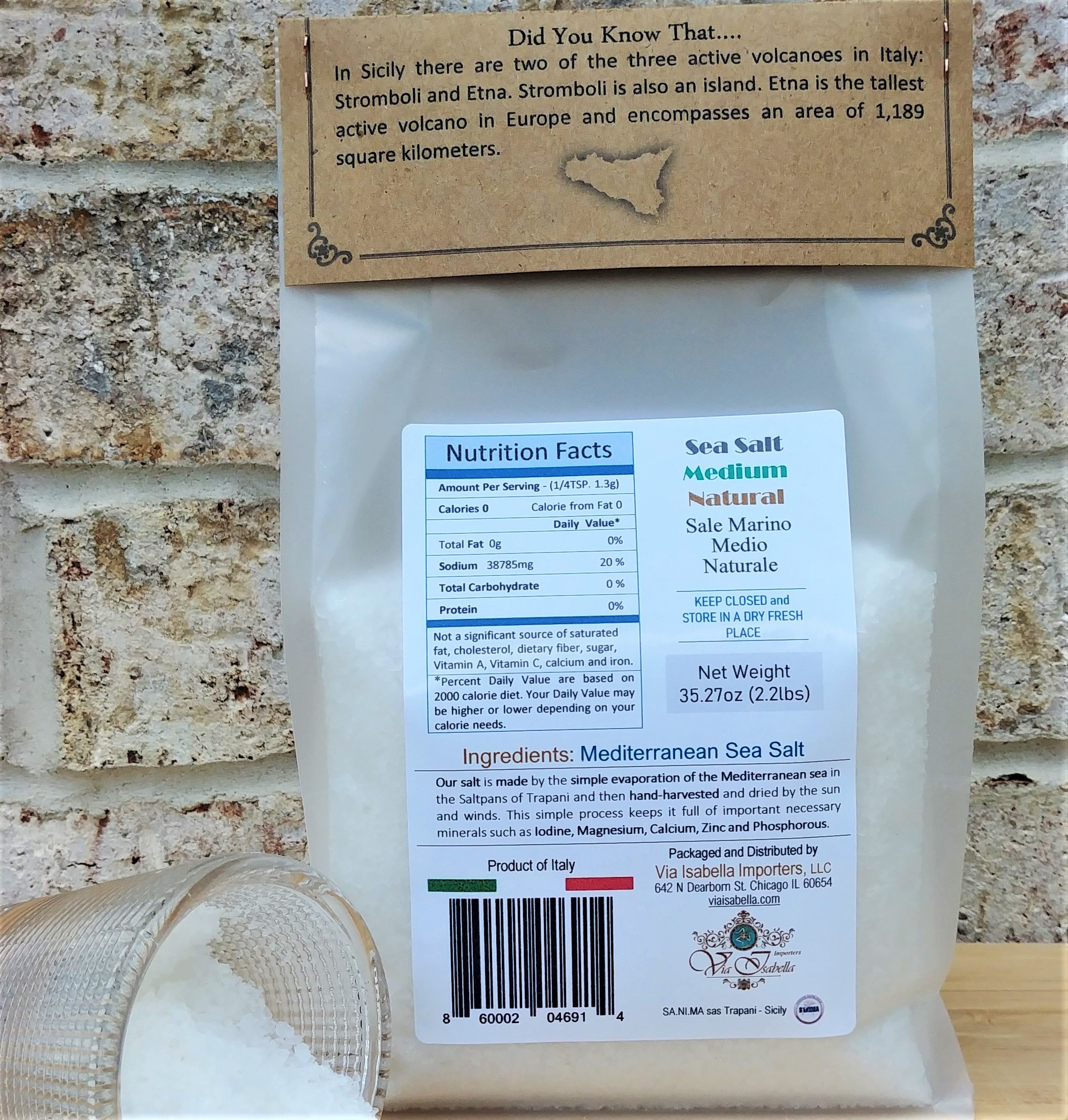 Via Isabella Importers All-Natural Hand-Harvested Mediterranean Sea Salt (Medium) 1000g (2.2lbs)