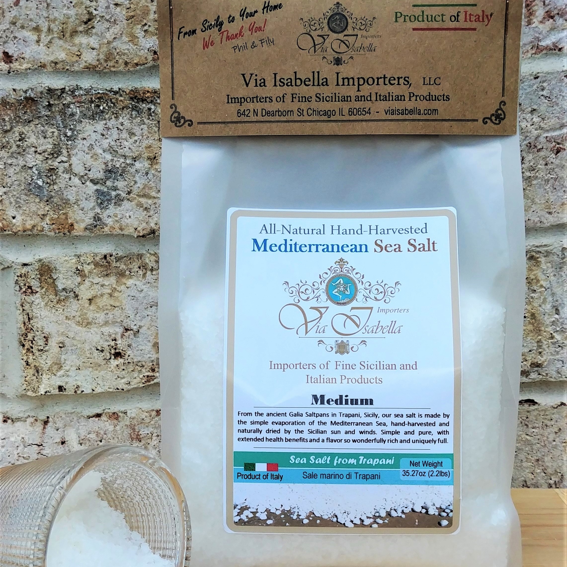 Via Isabella Importers All-Natural Hand-Harvested Mediterranean Sea Salt (Medium) 1000g (2.2lbs)